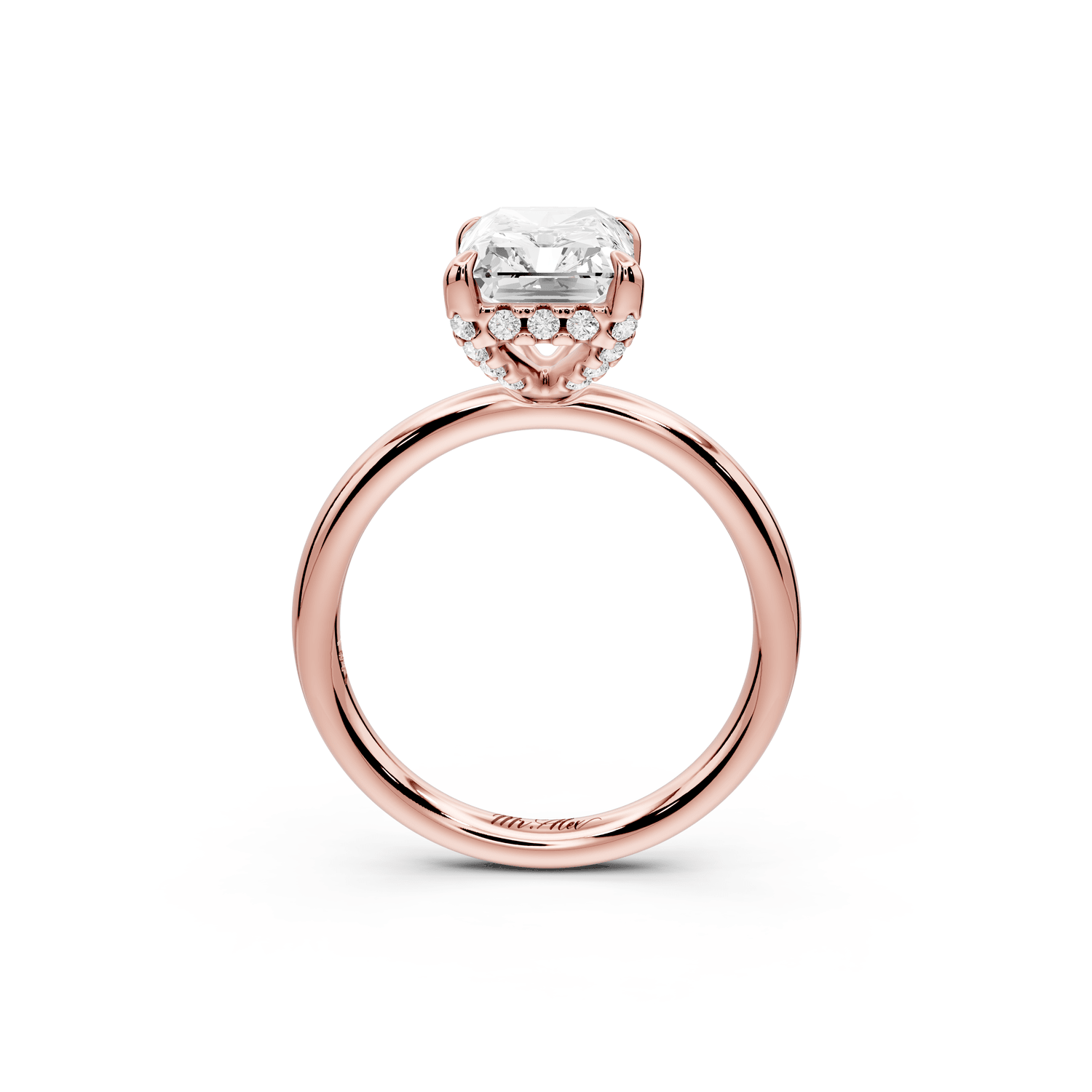 Shira - 3ct 14k rose gold radiant diamond with hidden halo and diamond crown talon prong solitaire engagement ring - Mr. Alex Jewelry