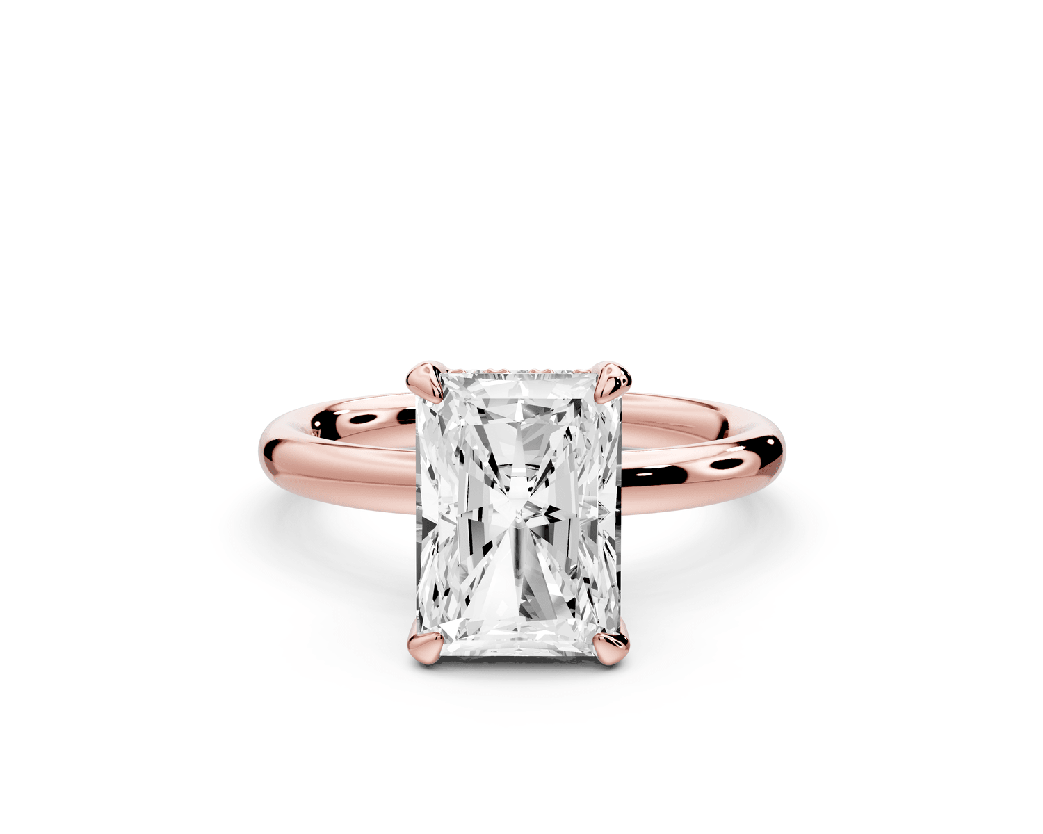 Shira - 3ct 14k rose gold radiant diamond with hidden halo and diamond crown talon prong solitaire engagement ring - Mr. Alex Jewelry