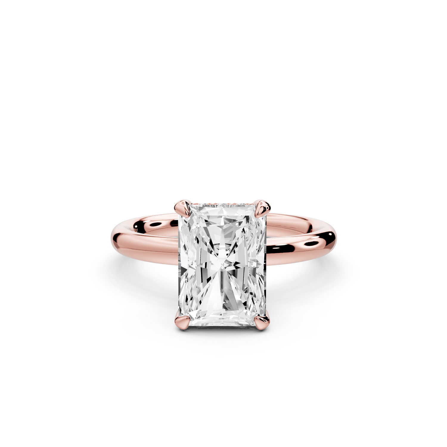 Shira - 3ct 14k rose gold radiant diamond with hidden halo and diamond crown talon prong solitaire engagement ring - Mr. Alex Jewelry