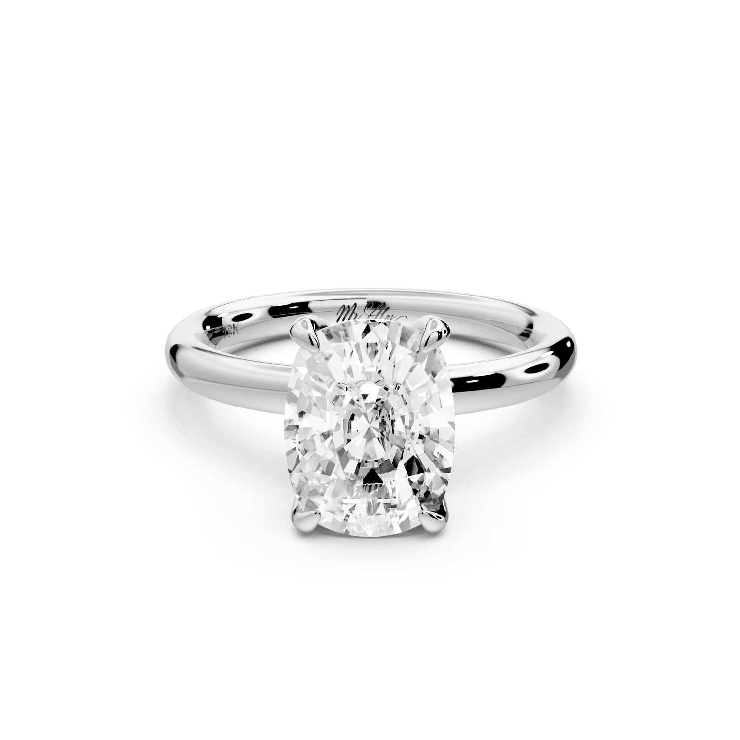 Shira - 3ct 14k white gold ecushion diamond with hidden halo and diamond crown talon prong solitaire engagement ring - Mr. Alex Jewelry