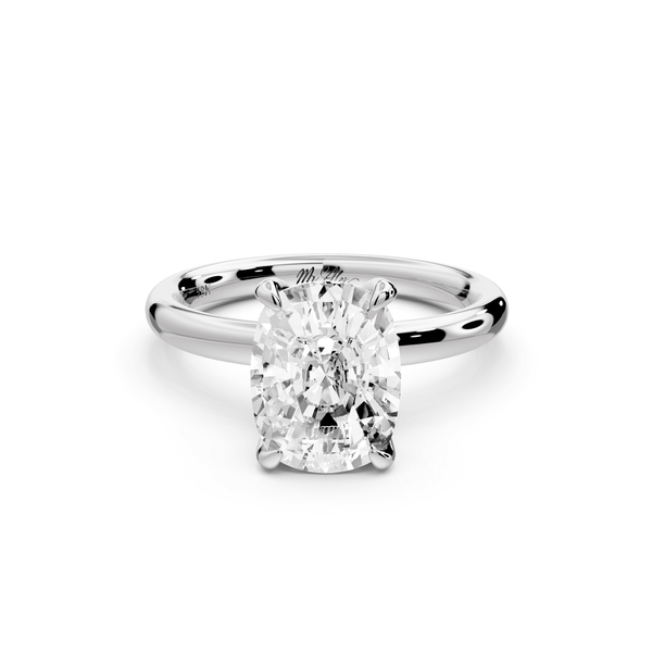Shira - 3ct 14k white gold ecushion diamond with hidden halo and diamond crown talon prong solitaire engagement ring - Mr. Alex Jewelry