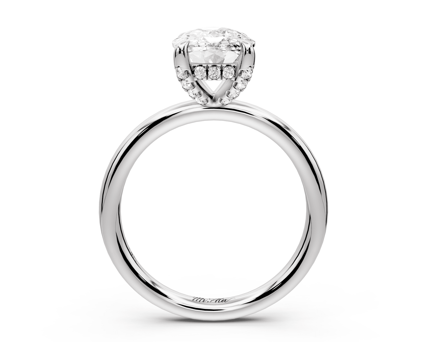 Shira - 3ct 14k white gold ecushion diamond with hidden halo and diamond crown talon prong solitaire engagement ring - Mr. Alex Jewelry