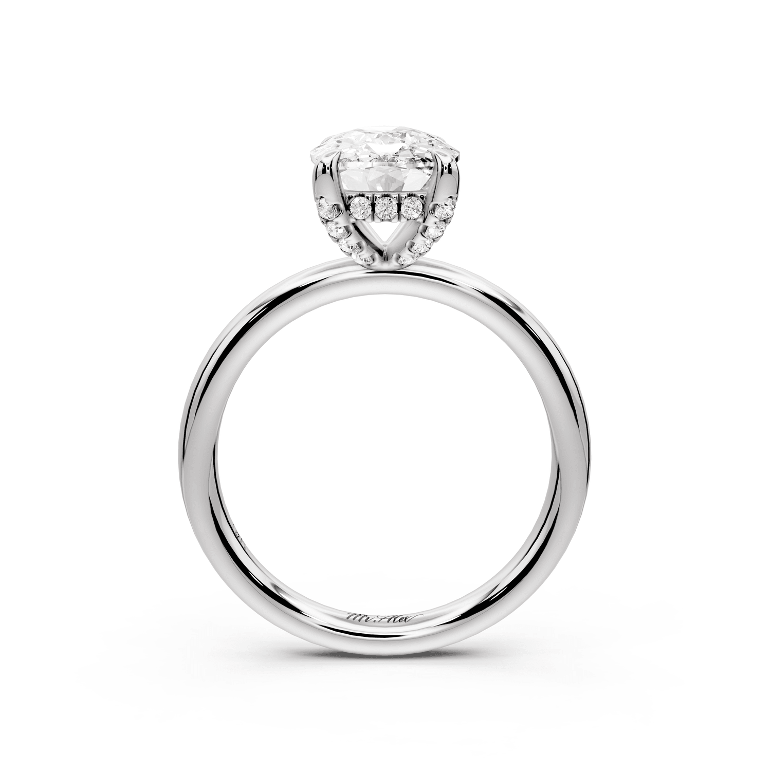 Shira - 3ct 14k white gold ecushion diamond with hidden halo and diamond crown talon prong solitaire engagement ring - Mr. Alex Jewelry