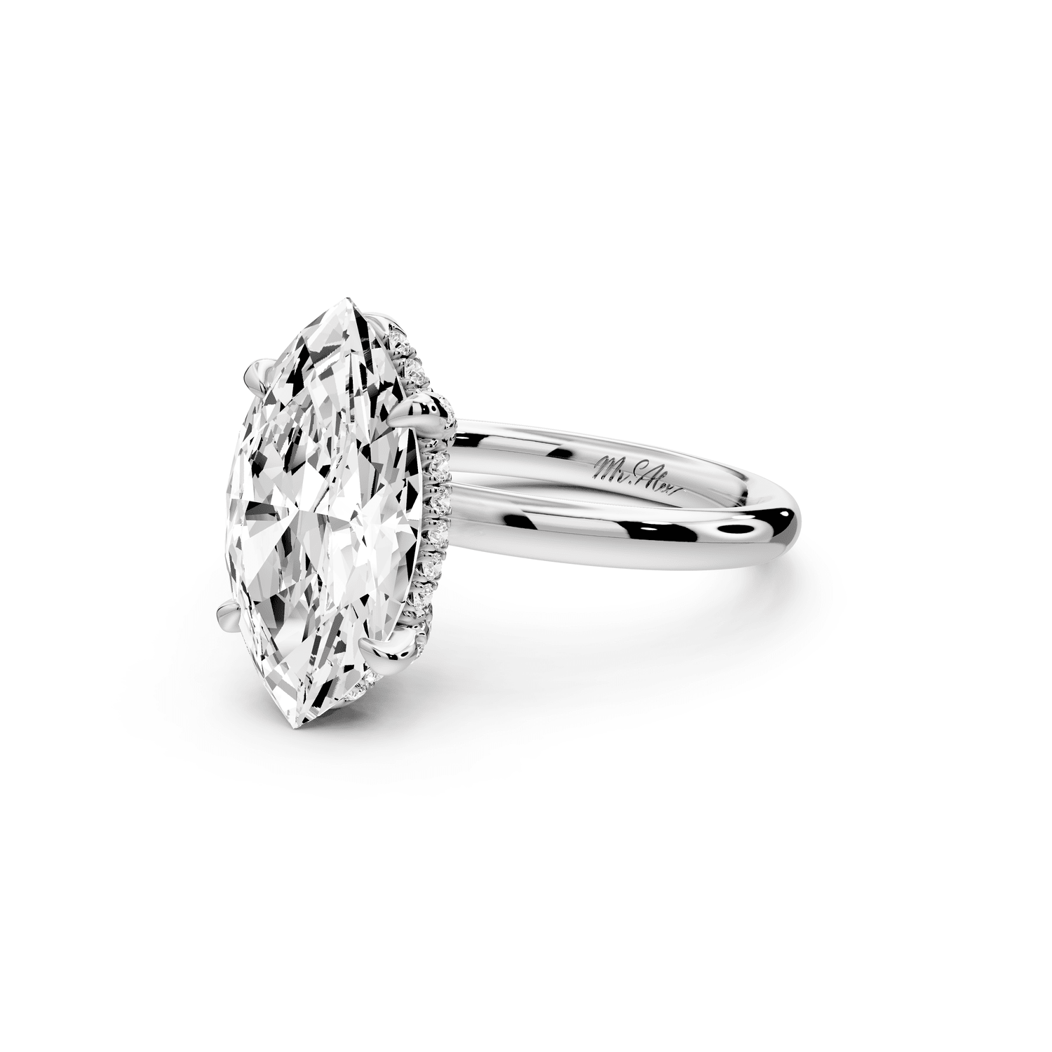 Shira - 3ct 14k white gold marquise diamond with hidden halo and diamond crown talon prong solitaire engagement ring - Mr. Alex Jewelry