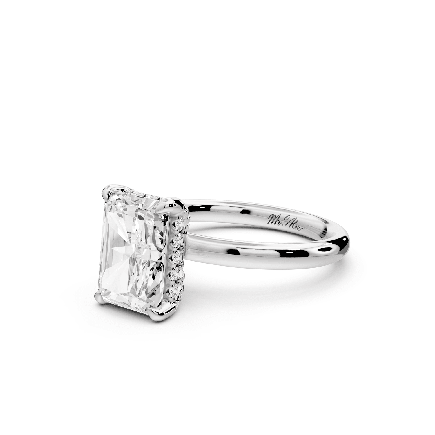 Shira - 3ct 14k white gold radiant diamond with hidden halo and diamond crown talon prong solitaire engagement ring - Mr. Alex Jewelry
