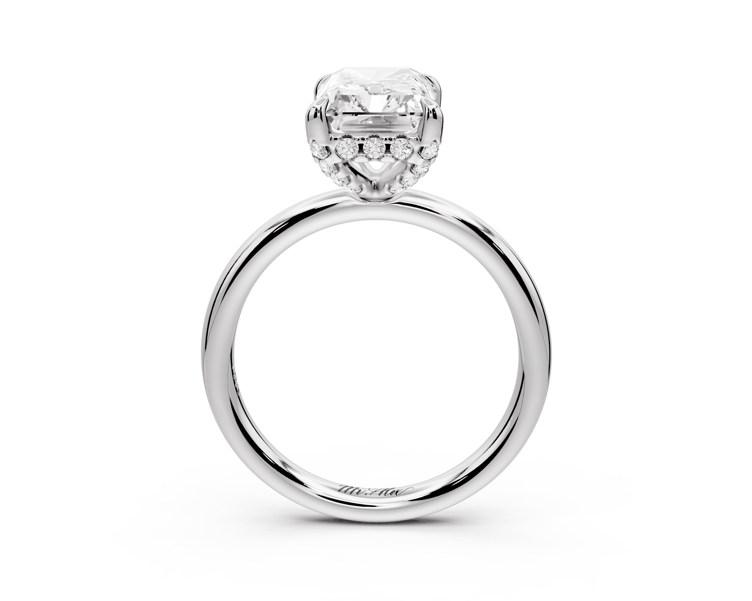 Shira - 3ct 14k white gold radiant diamond with hidden halo and diamond crown talon prong solitaire engagement ring - Mr. Alex Jewelry