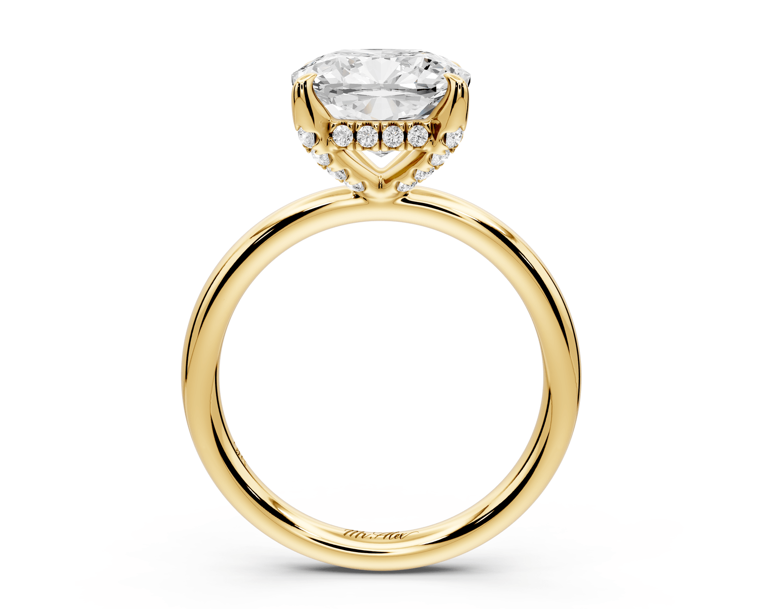Shira - 3ct 14k yellow gold cushion diamond with hidden halo and diamond crown talon prong solitaire engagement ring - Mr. Alex Jewelry