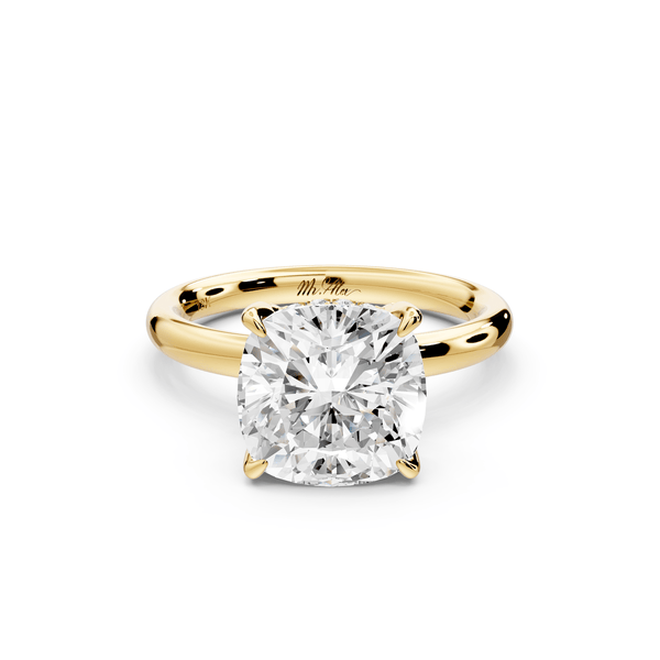 Shira - 3ct 14k yellow gold cushion diamond with hidden halo and diamond crown talon prong solitaire engagement ring - Mr. Alex Jewelry
