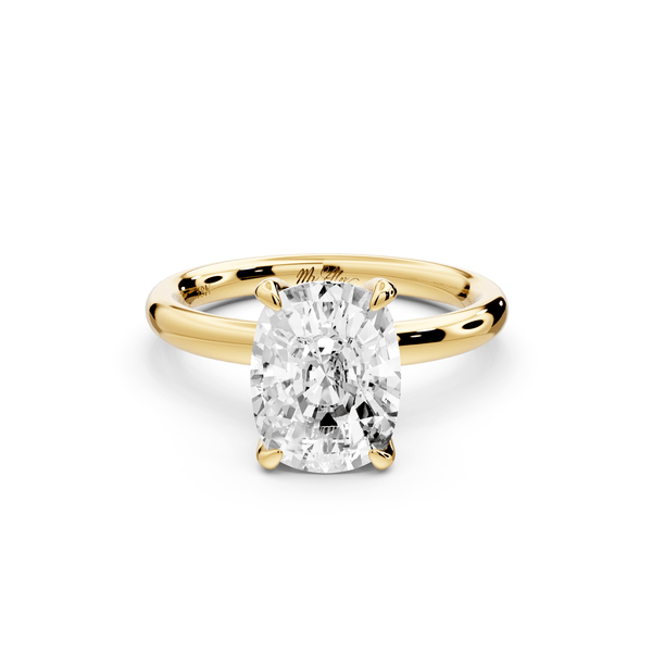 Shira - 3ct 14k yellow gold ecushion diamond with hidden halo and diamond crown talon prong solitaire engagement ring - Mr. Alex Jewelry