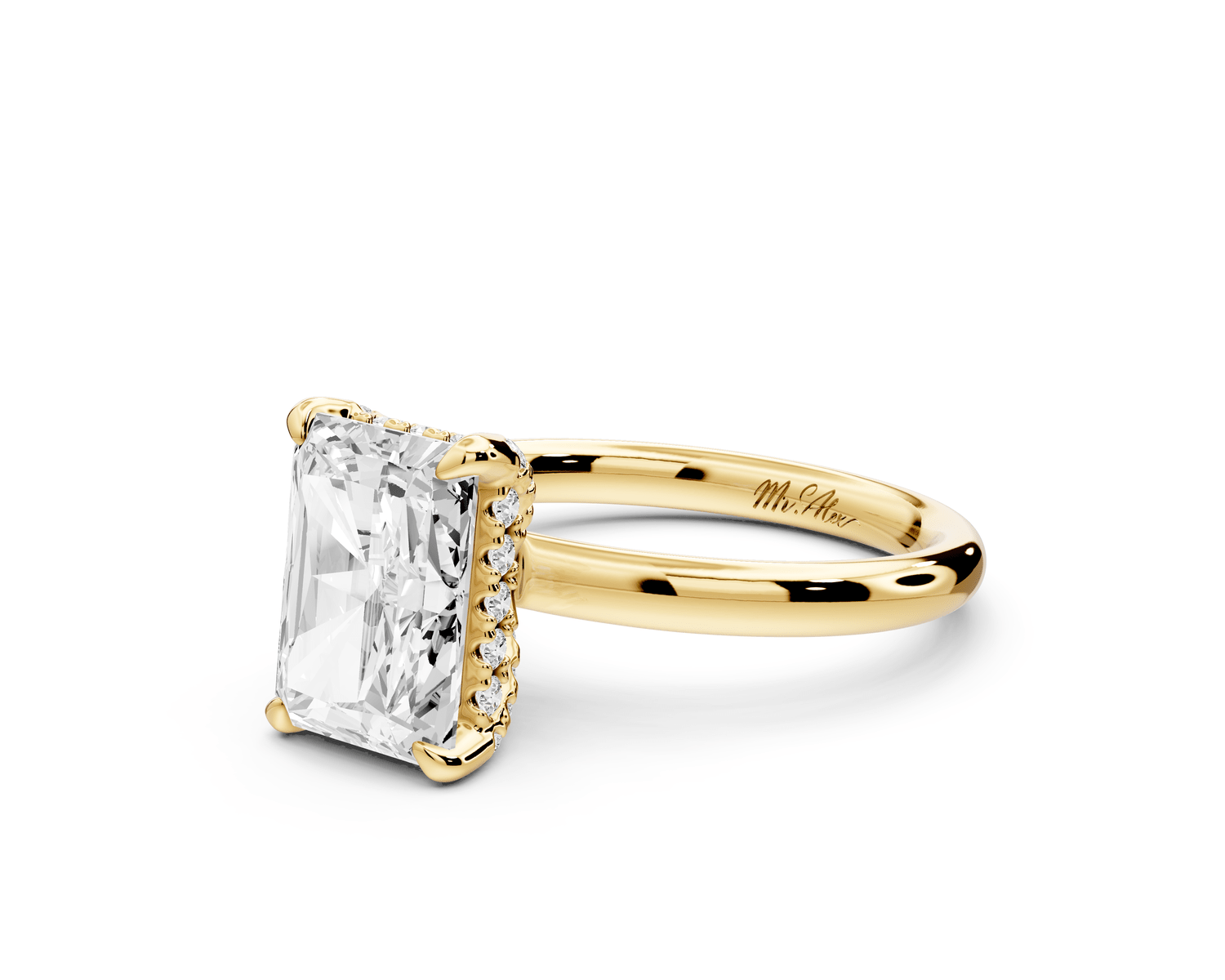 Shira - 3ct 14k yellow gold radiant diamond with hidden halo and diamond crown talon prong solitaire engagement ring - Mr. Alex Jewelry