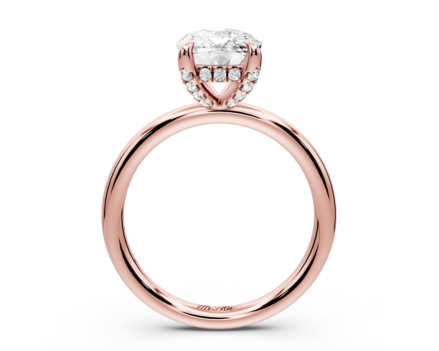 Shira - 3ct 18k rose gold ecushion diamond with hidden halo and diamond crown talon prong solitaire engagement ring - Mr. Alex Jewelry