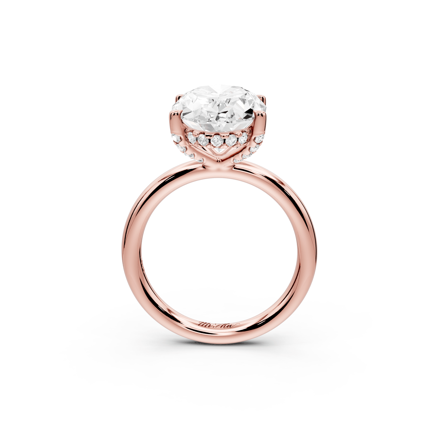 Shira - 3ct 18k rose gold oval diamond with hidden halo and diamond crown talon prong solitaire engagment ring - Mr. Alex Jewelry