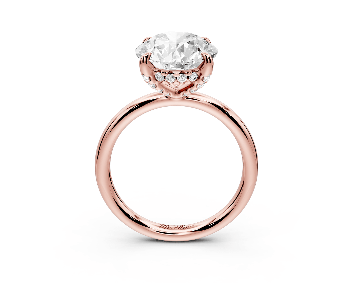 Shira - 3ct 18k rose gold round diamond with hidden halo and diamond crown talon prong solitaire engagment ring - Mr. Alex Jewelry