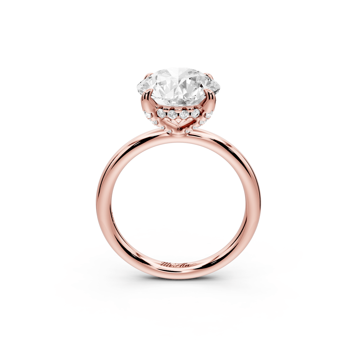 Shira - 3ct 18k rose gold round diamond with hidden halo and diamond crown talon prong solitaire engagment ring - Mr. Alex Jewelry