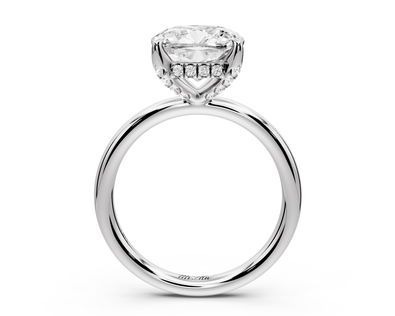 Shira - 3ct 18k white gold cushion diamond with hidden halo and diamond crown talon prong solitaire engagement ring - Mr. Alex Jewelry