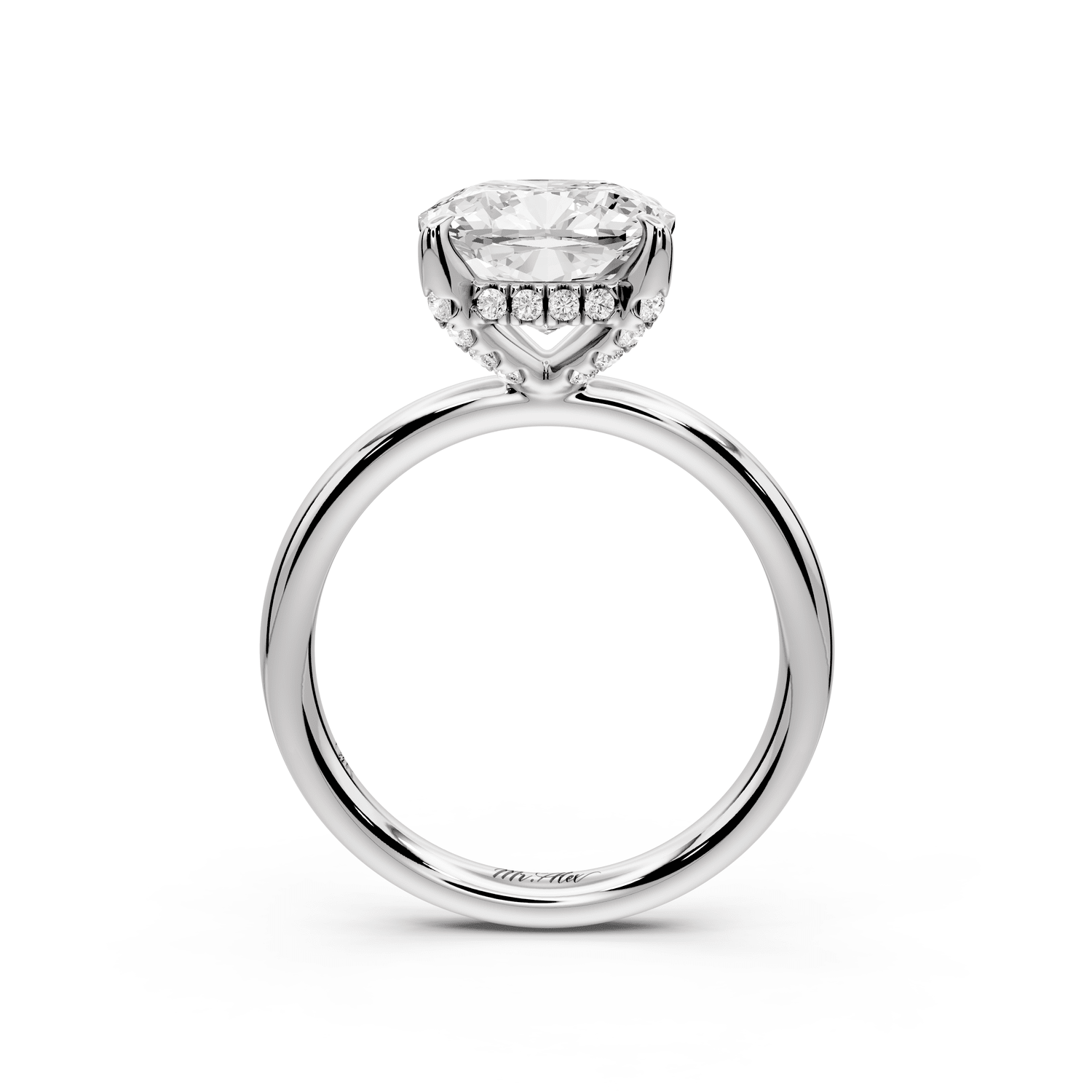 Shira - 3ct 18k white gold cushion diamond with hidden halo and diamond crown talon prong solitaire engagement ring - Mr. Alex Jewelry