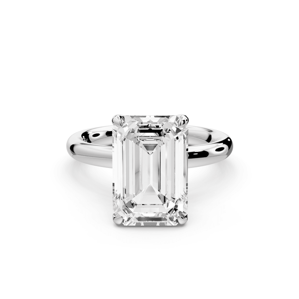 Shira - 3ct 18k white gold emerald diamond with hidden halo and diamond crown talon prong solitaire engagment ring - Mr. Alex Jewelry