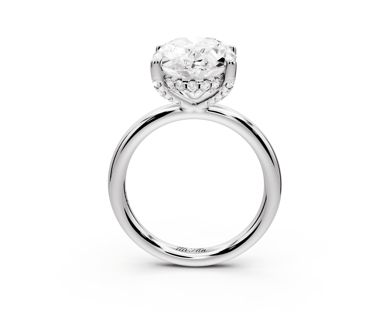 Shira - 3ct 18k white gold oval diamond with hidden halo and diamond crown talon prong solitaire engagment ring - Mr. Alex Jewelry
