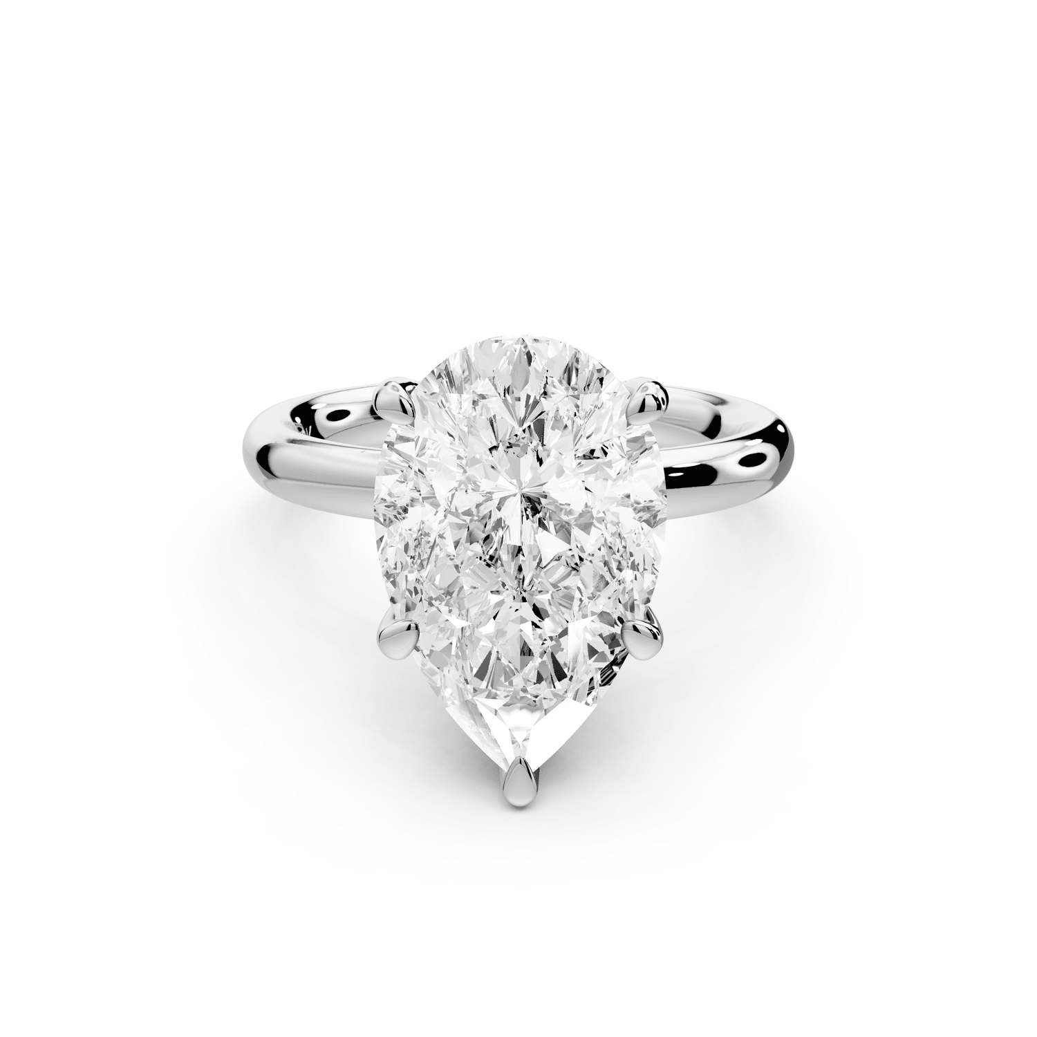 Shira - 3ct 18k white gold pear diamond with hidden halo and diamond crown talon prong solitaire engagment ring - Mr. Alex Jewelry