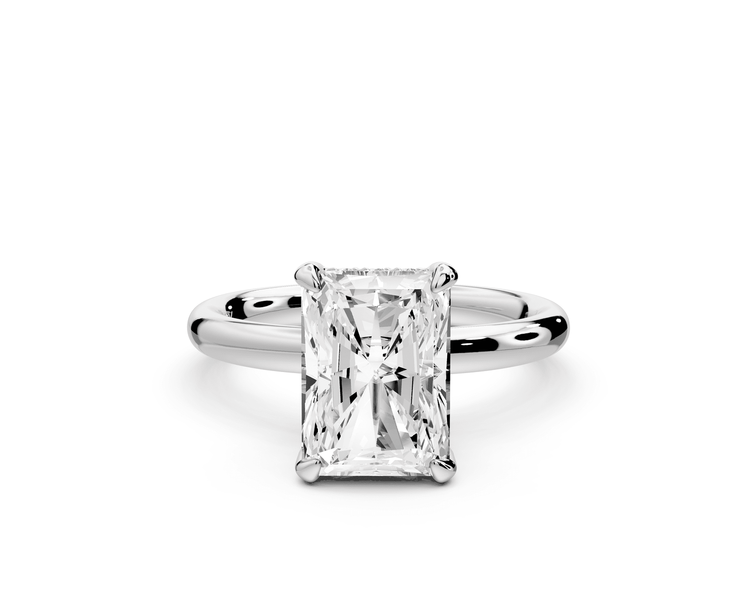 Shira - 3ct 18k white gold radiant diamond with hidden halo and diamond crown talon prong solitaire engagement ring - Mr. Alex Jewelry
