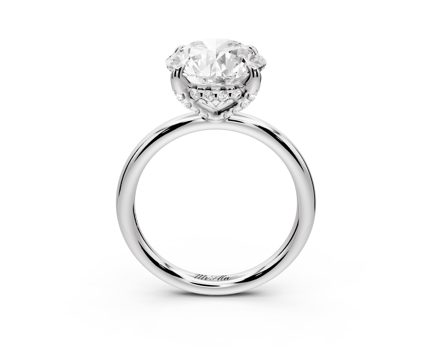 Shira - 3ct 18k white gold round diamond with hidden halo and diamond crown talon prong solitaire engagment ring - Mr. Alex Jewelry