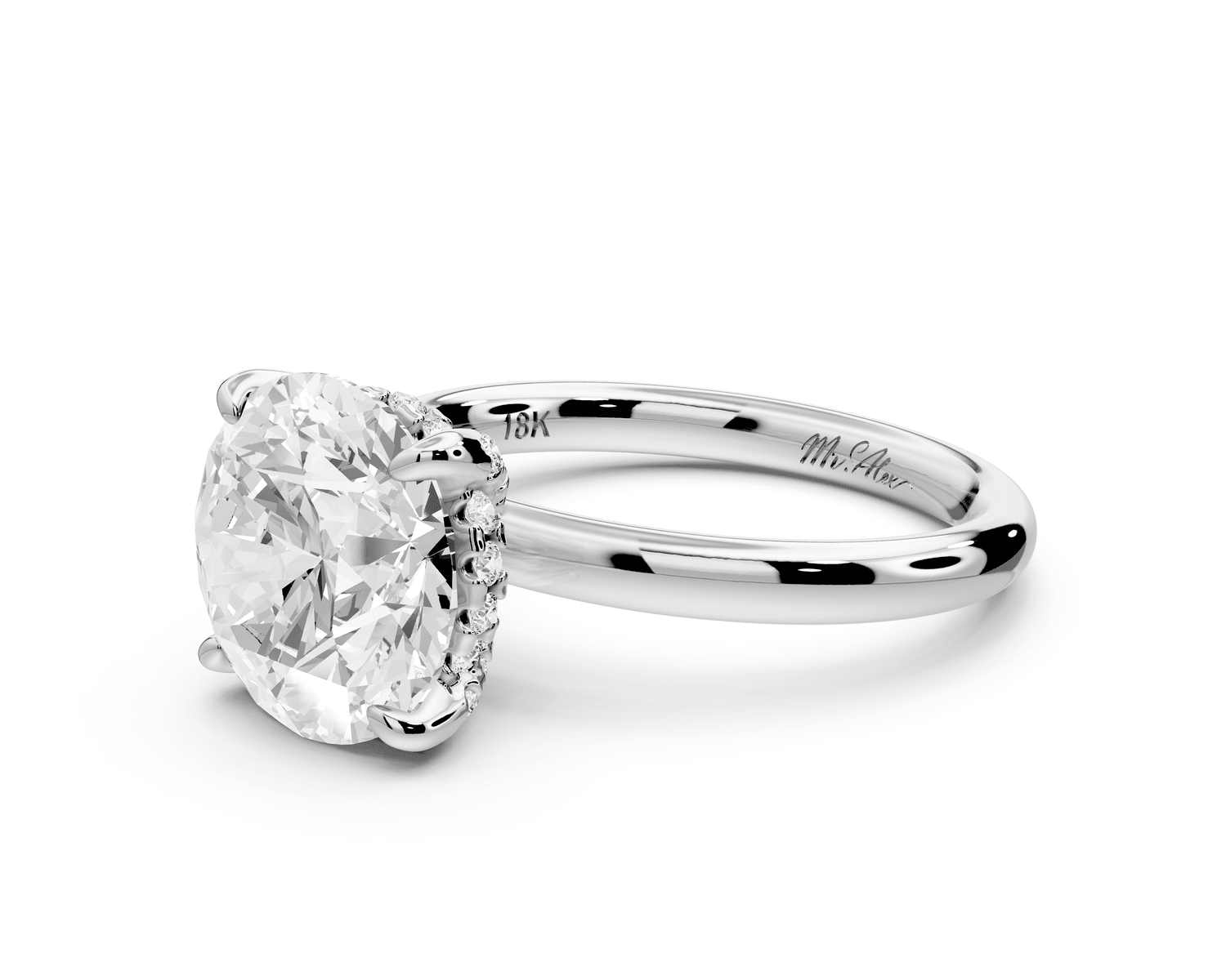 Shira - 3ct 18k white gold round diamond with hidden halo and diamond crown talon prong solitaire engagment ring - Mr. Alex Jewelry