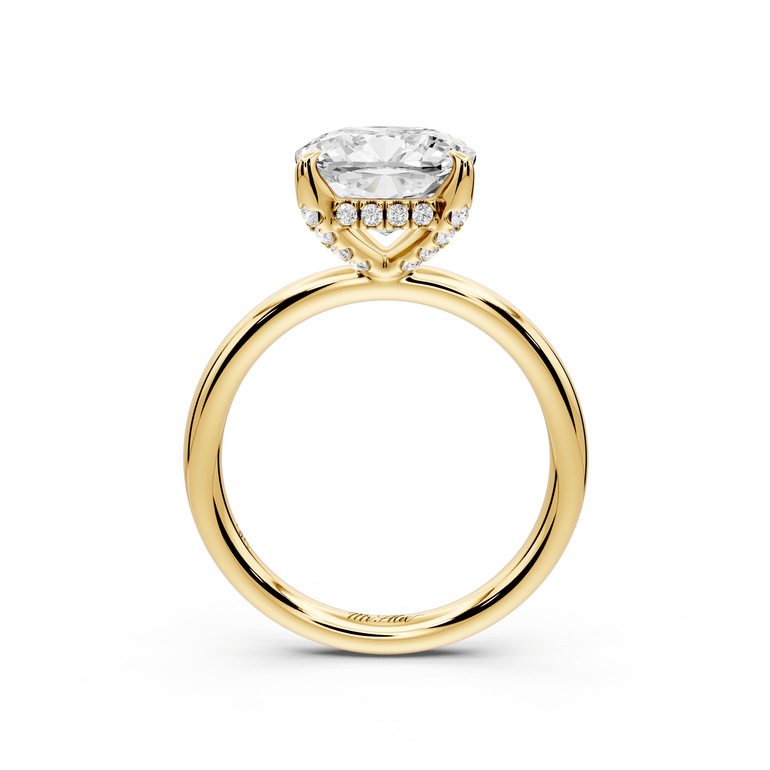 Shira - 3ct 18k yellow gold cushion diamond with hidden halo and diamond crown talon prong solitaire engagement ring - Mr. Alex Jewelry