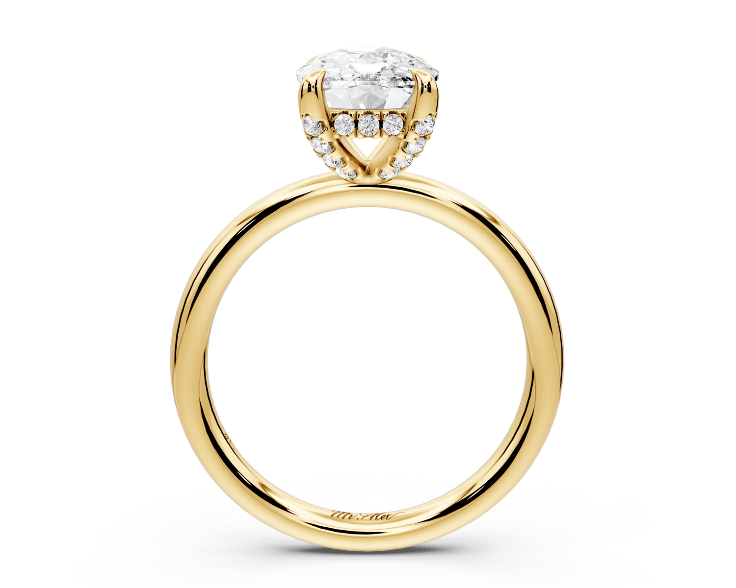 Shira - 3ct 18k yellow gold ecushion diamond with hidden halo and diamond crown talon prong solitaire engagement ring - Mr. Alex Jewelry