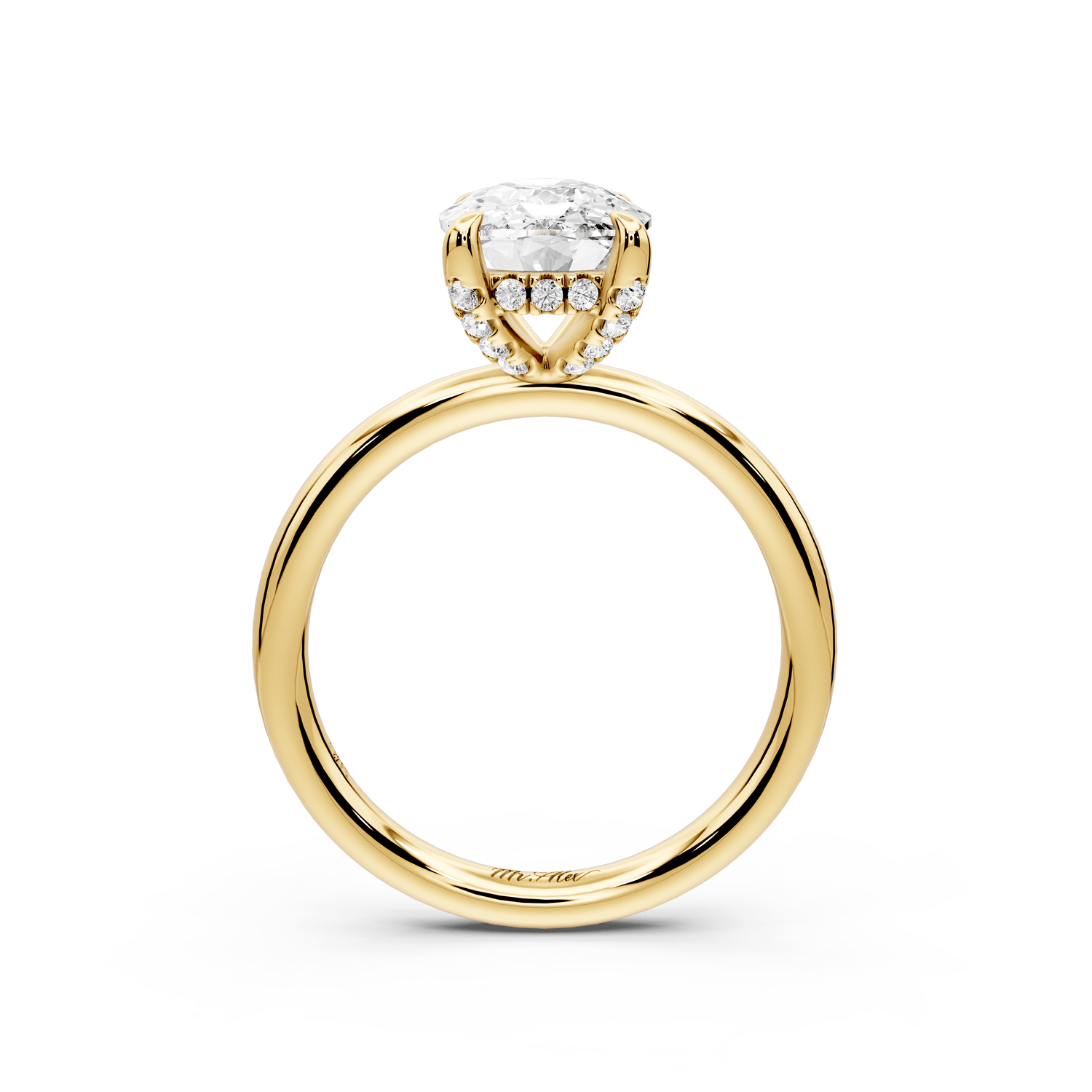Shira - 3ct 18k yellow gold ecushion diamond with hidden halo and diamond crown talon prong solitaire engagement ring - Mr. Alex Jewelry