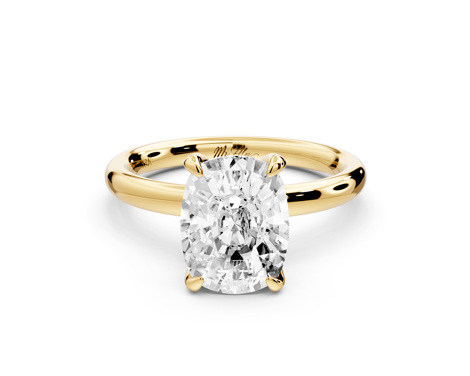 Shira - 3ct 18k yellow gold ecushion diamond with hidden halo and diamond crown talon prong solitaire engagement ring - Mr. Alex Jewelry
