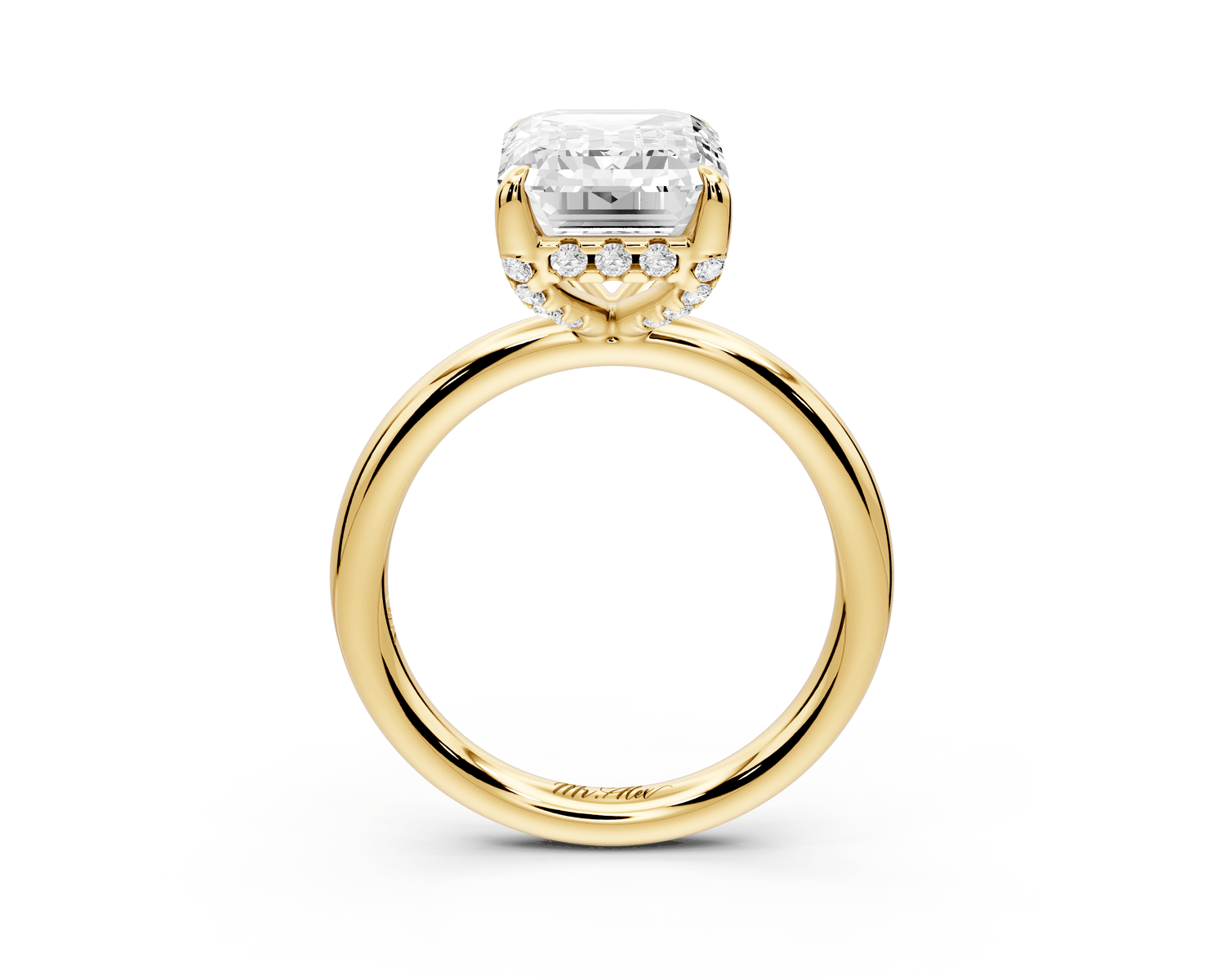 Shira - 3ct 18k yellow gold emerald diamond with hidden halo and diamond crown talon prong solitaire engagment ring - Mr. Alex Jewelry