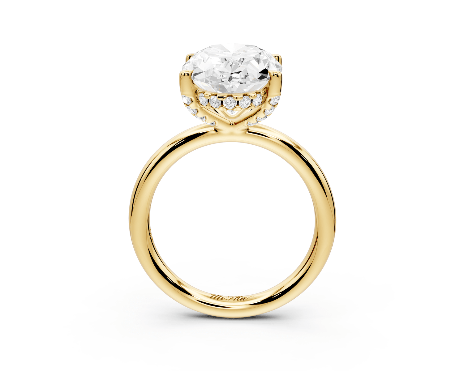 Shira - 3ct 18k yellow gold oval diamond with hidden halo and diamond crown talon prong solitaire engagment ring - Mr. Alex Jewelry
