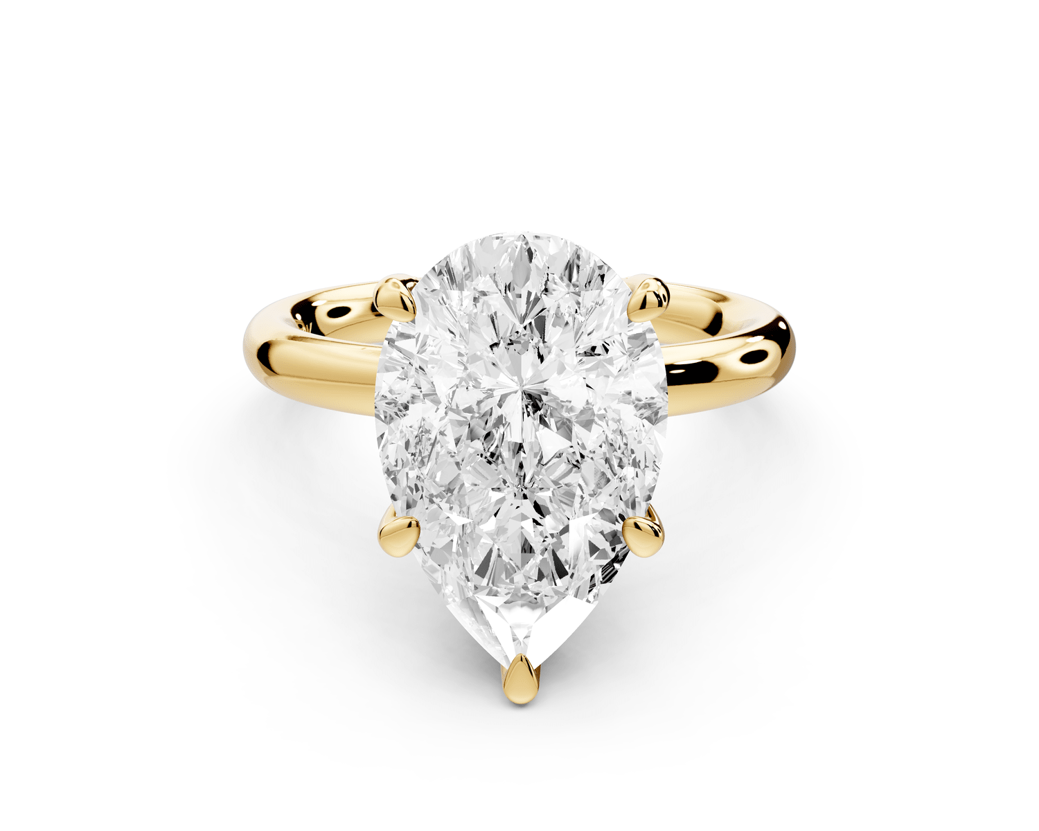 Shira - 3ct 18k yellow gold pear diamond with hidden halo and diamond crown talon prong solitaire engagment ring - Mr. Alex Jewelry