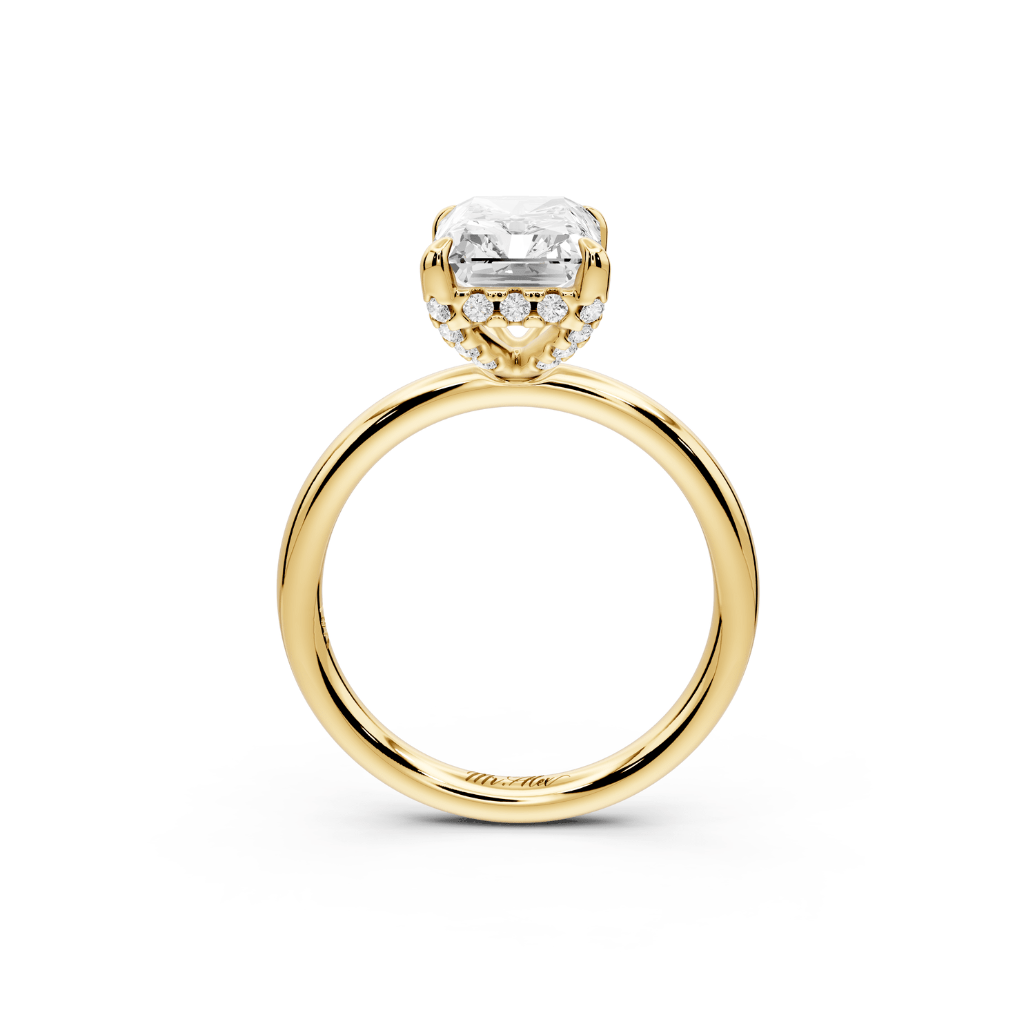 Shira - 3ct 18k yellow gold radiant diamond with hidden halo and diamond crown talon prong solitaire engagement ring - Mr. Alex Jewelry