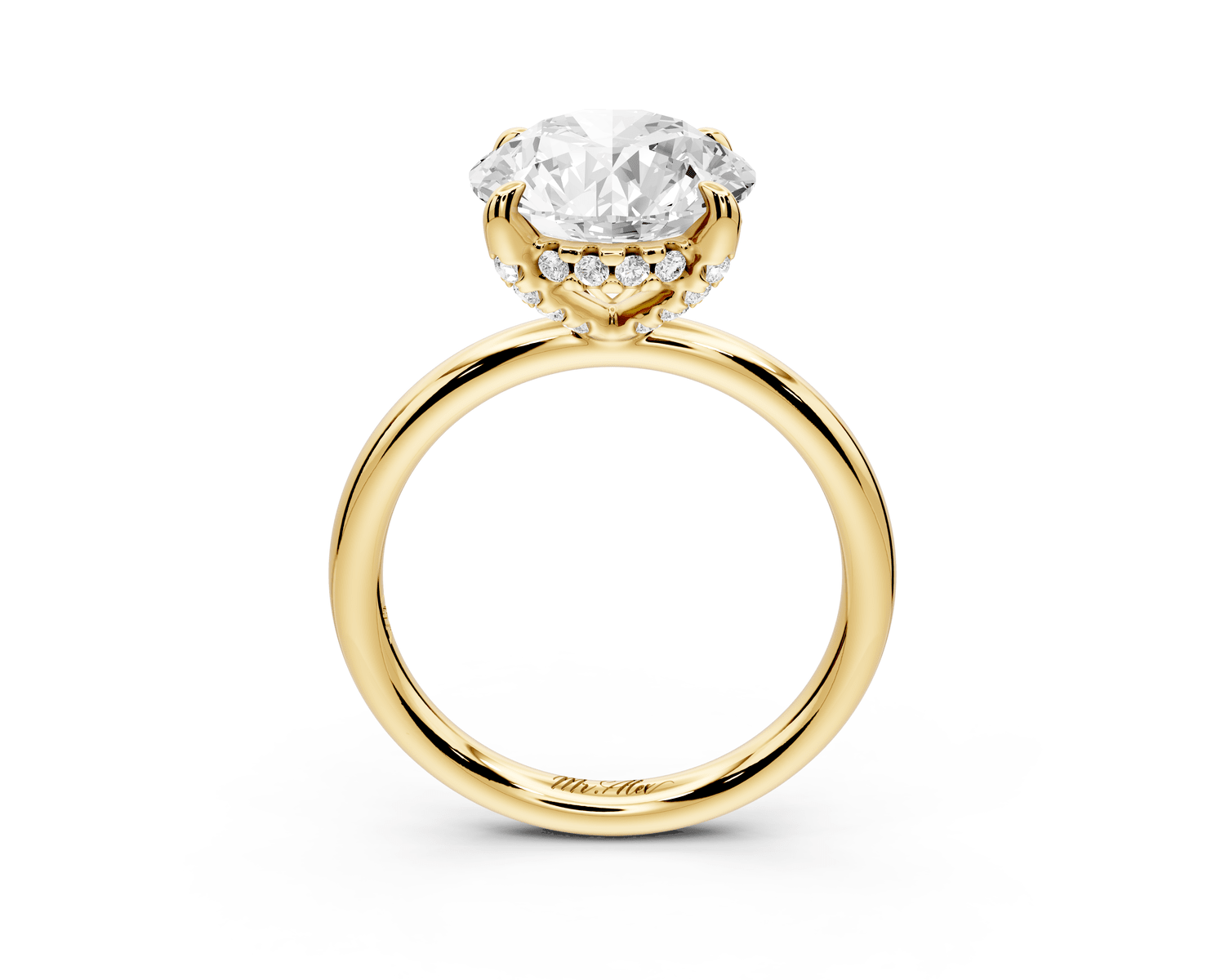 Shira - 3ct 18k yellow gold round diamond with hidden halo and diamond crown talon prong solitaire engagment ring - Mr. Alex Jewelry