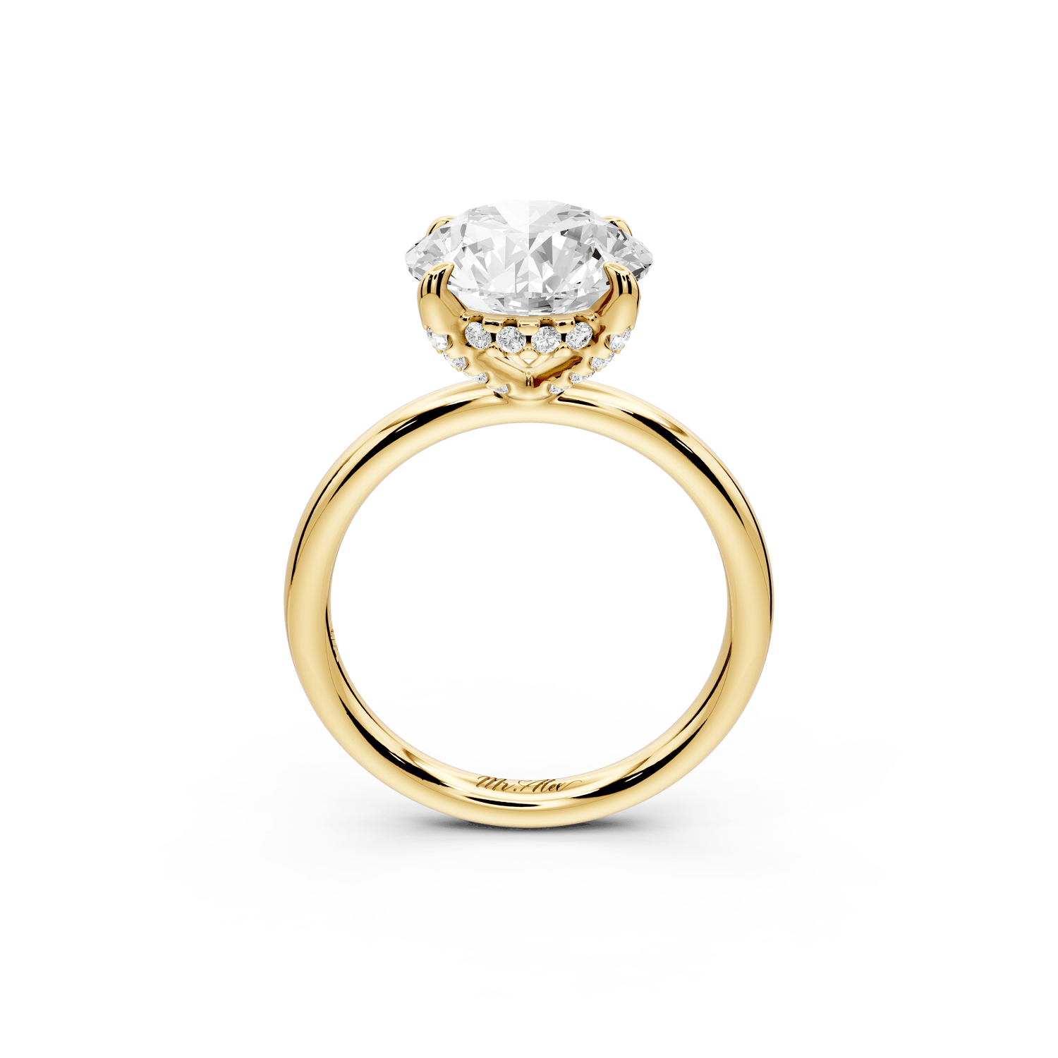 Shira - 3ct 18k yellow gold round diamond with hidden halo and diamond crown talon prong solitaire engagment ring - Mr. Alex Jewelry