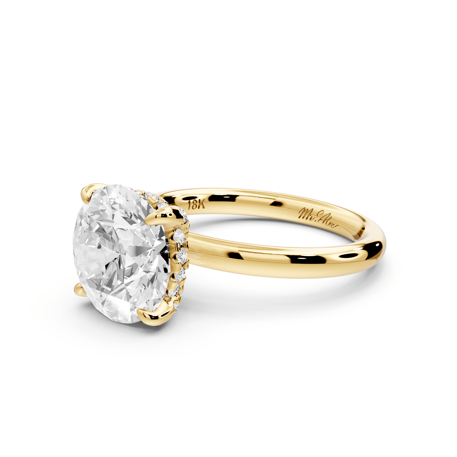 Shira - 3ct 18k yellow gold round diamond with hidden halo and diamond crown talon prong solitaire engagment ring - Mr. Alex Jewelry