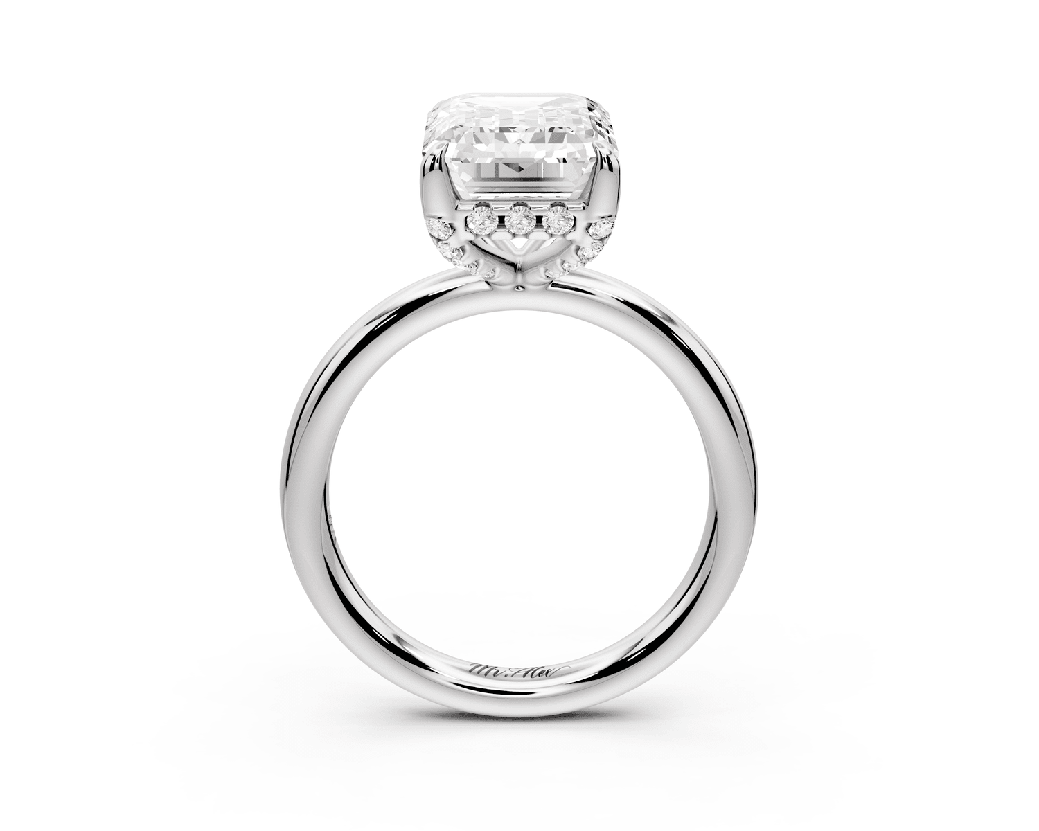 Shira - 3ct platinum emerald diamond with hidden halo and diamond crown talon prong solitaire engagment ring - Mr. Alex Jewelry