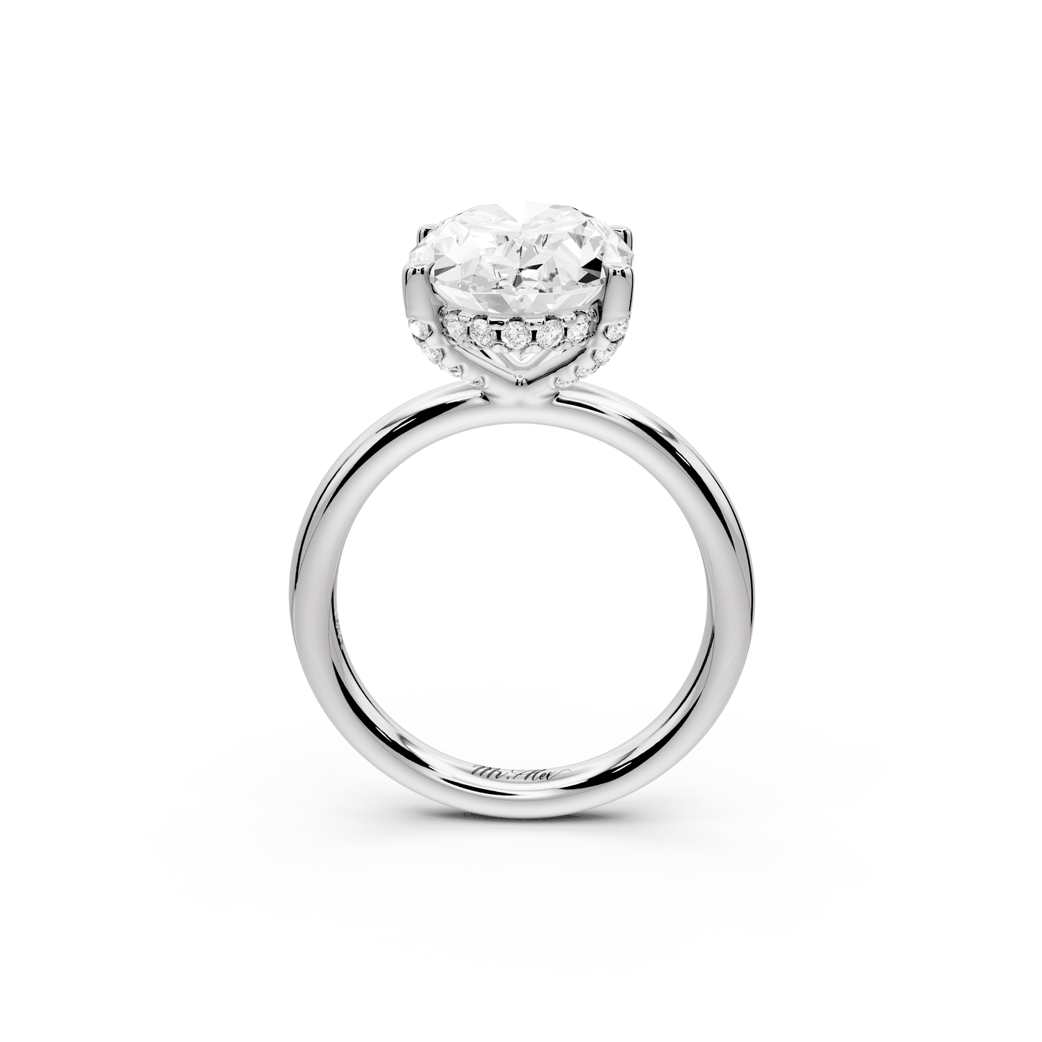 Shira - 3ct platinum oval diamond with hidden halo and diamond crown talon prong solitaire engagment ring - Mr. Alex Jewelry
