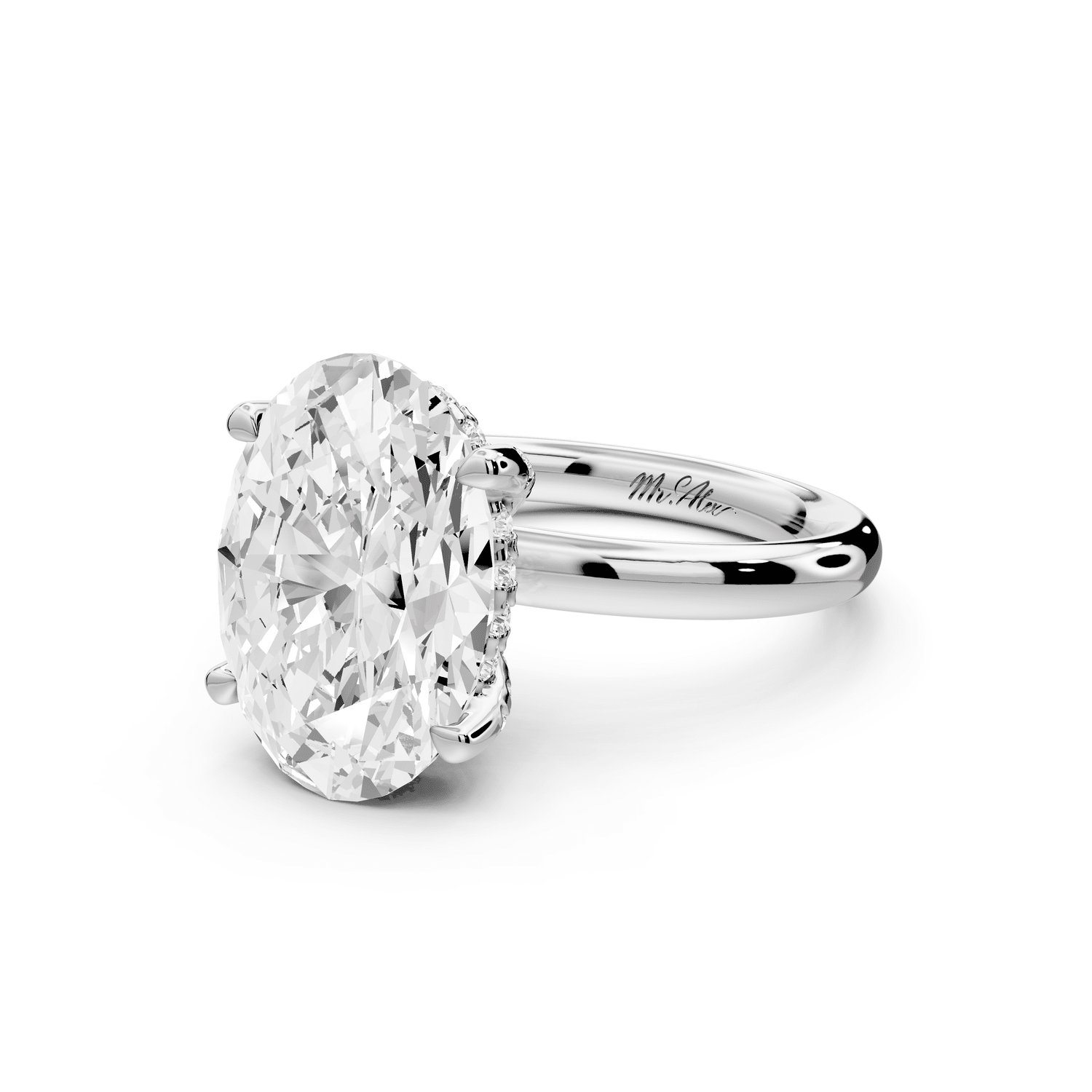 Shira - 3ct platinum oval diamond with hidden halo and diamond crown talon prong solitaire engagment ring - Mr. Alex Jewelry