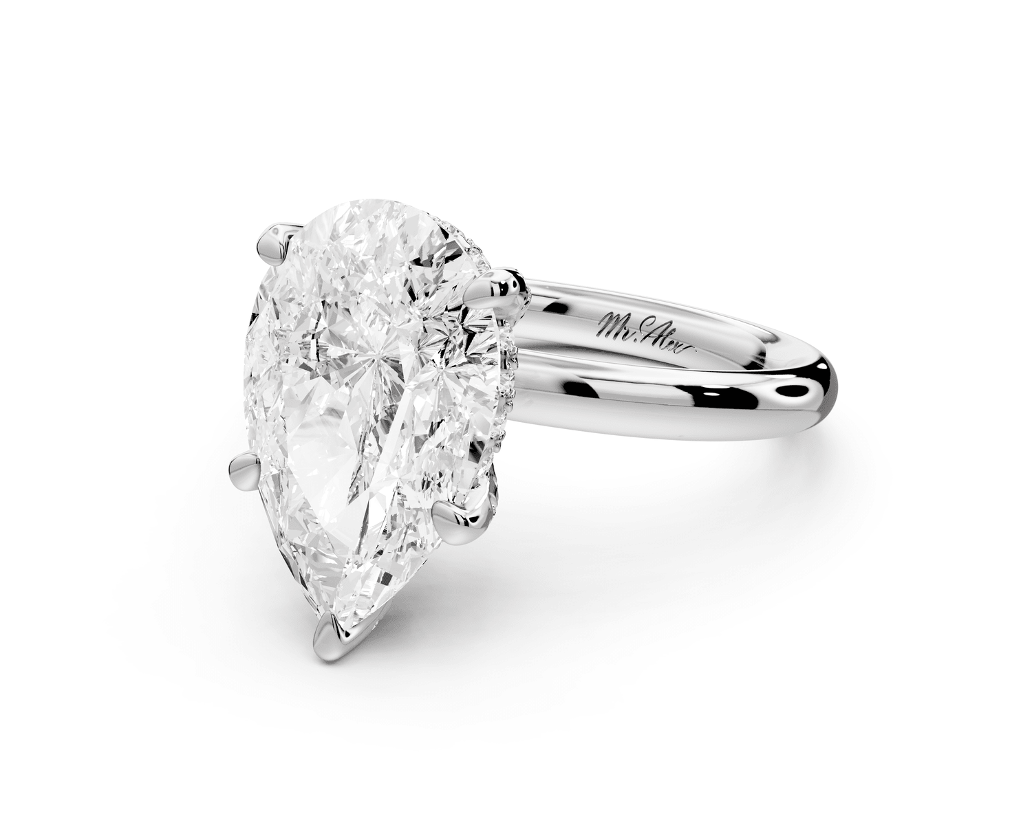 Shira - 3ct platinum pear diamond with hidden halo and diamond crown talon prong solitaire engagment ring - Mr. Alex Jewelry
