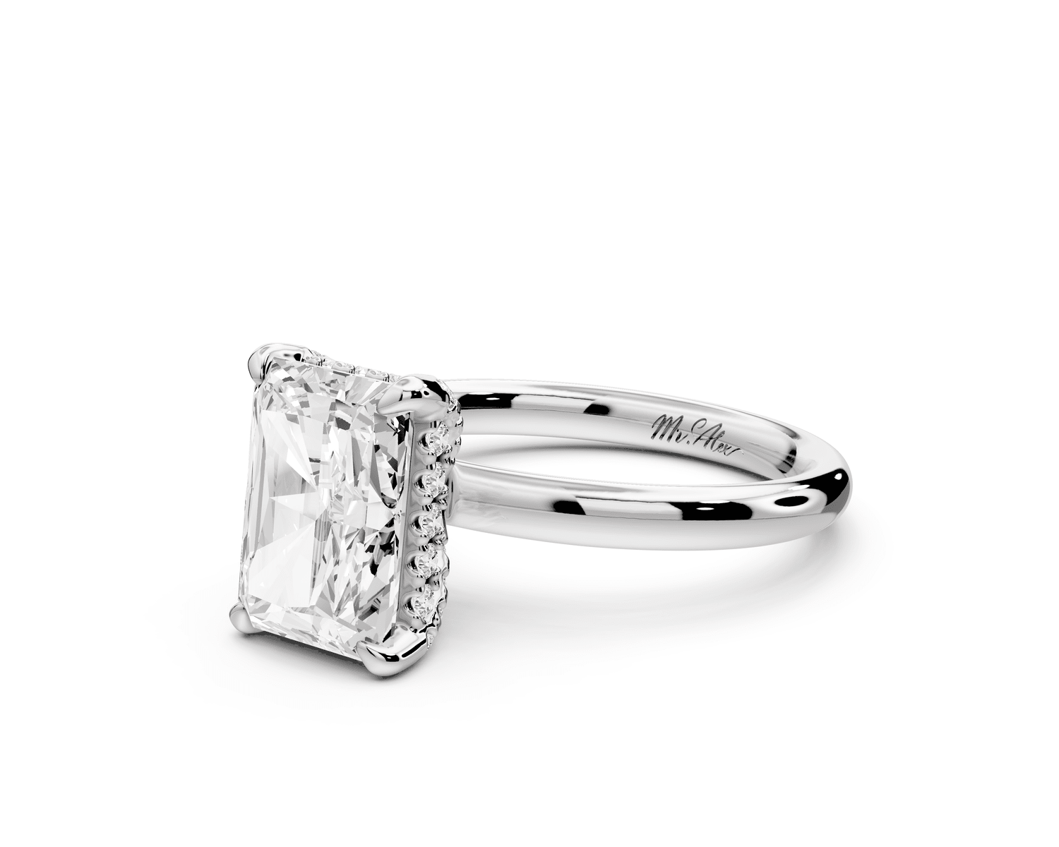 Shira - 3ct platinum radiant diamond with hidden halo and diamond crown talon prong solitaire engagement ring - Mr. Alex Jewelry