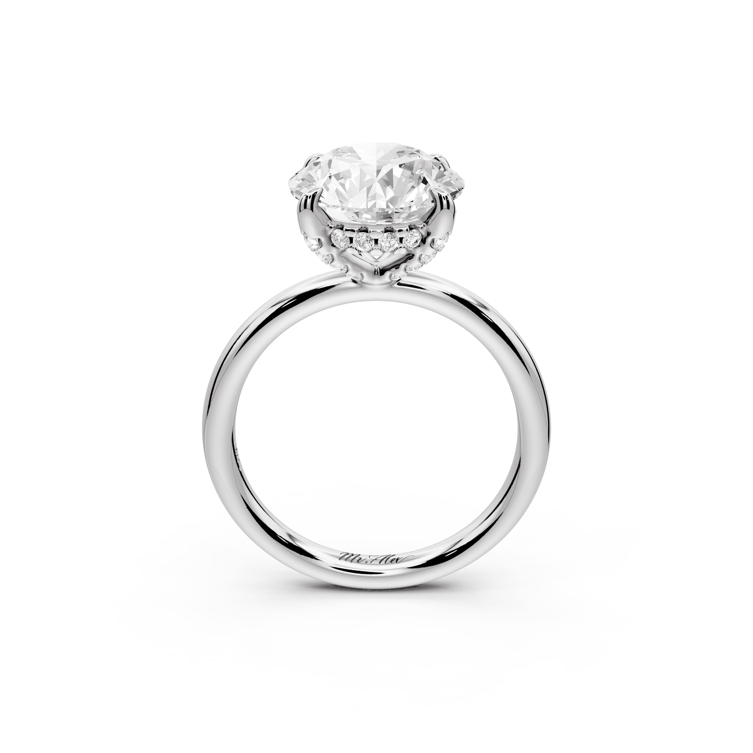 Shira - 3ct platinum round diamond with hidden halo and diamond crown talon prong solitaire engagment ring - Mr. Alex Jewelry