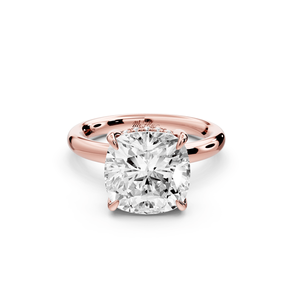 Shira - 4ct 14k rose gold cushion diamond with hidden halo and diamond crown talon prong solitaire engagement ring - Mr. Alex Jewelry