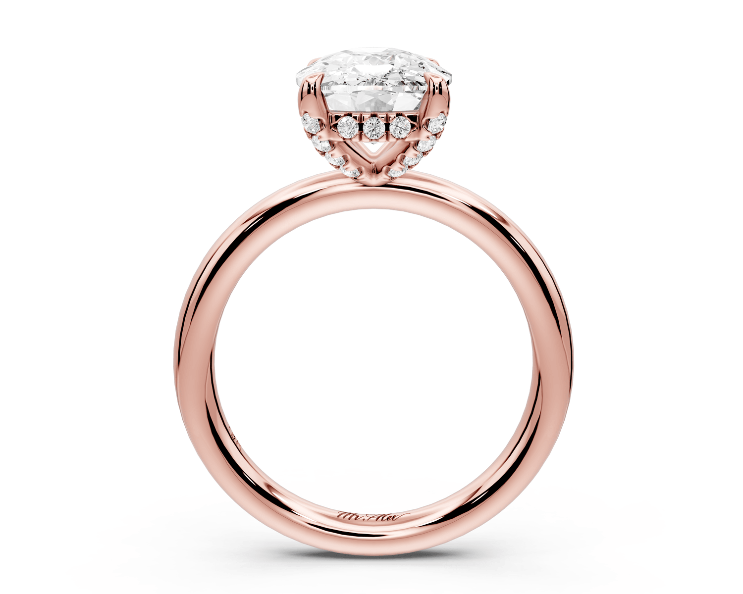 Shira - 4ct 14k rose gold ecushion diamond with hidden halo and diamond crown talon prong solitaire engagement ring - Mr. Alex Jewelry