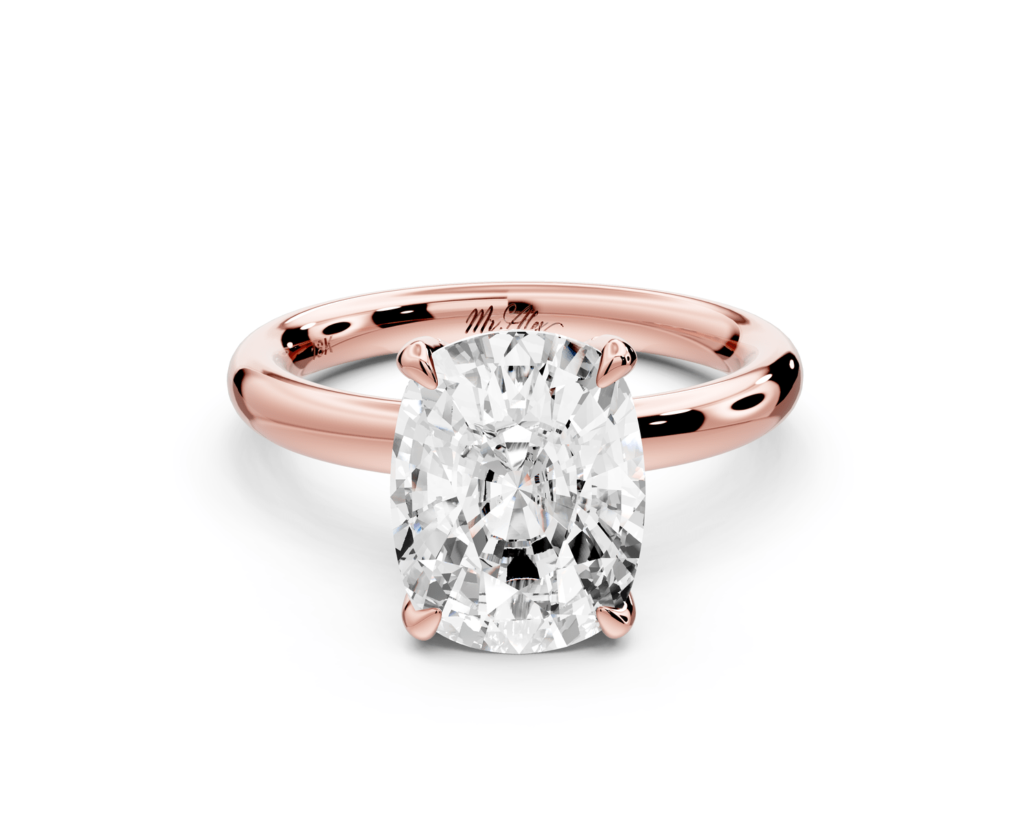 Shira - 4ct 14k rose gold ecushion diamond with hidden halo and diamond crown talon prong solitaire engagement ring - Mr. Alex Jewelry