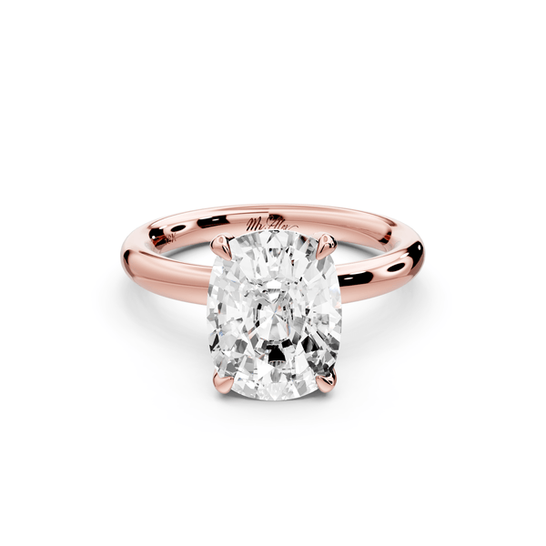 Shira - 4ct 14k rose gold ecushion diamond with hidden halo and diamond crown talon prong solitaire engagement ring - Mr. Alex Jewelry