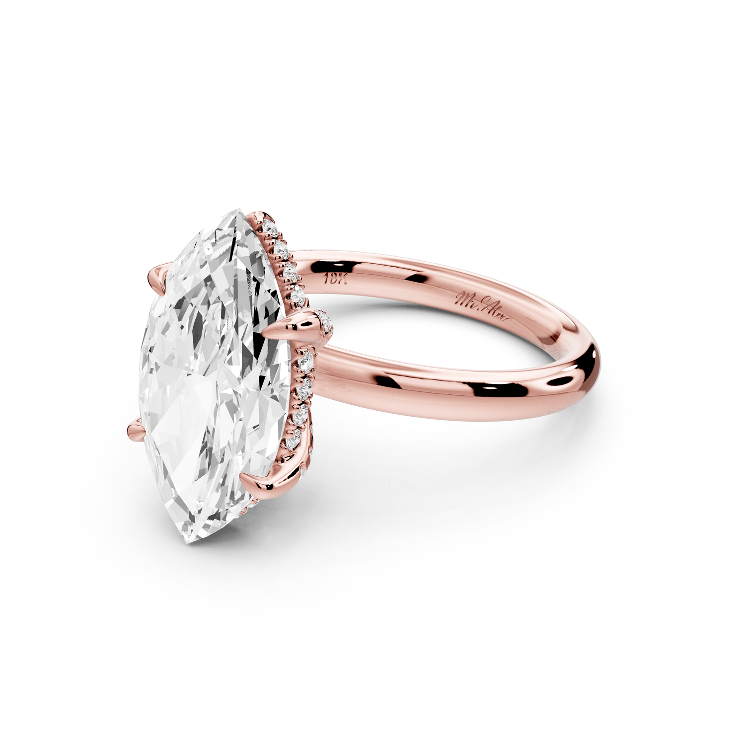 Shira - 4ct 14k rose gold marquise diamond with hidden halo and diamond crown talon prong solitaire engagement ring - Mr. Alex Jewelry