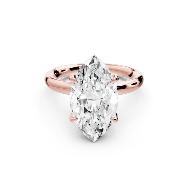 Shira - 4ct 14k rose gold marquise diamond with hidden halo and diamond crown talon prong solitaire engagement ring - Mr. Alex Jewelry
