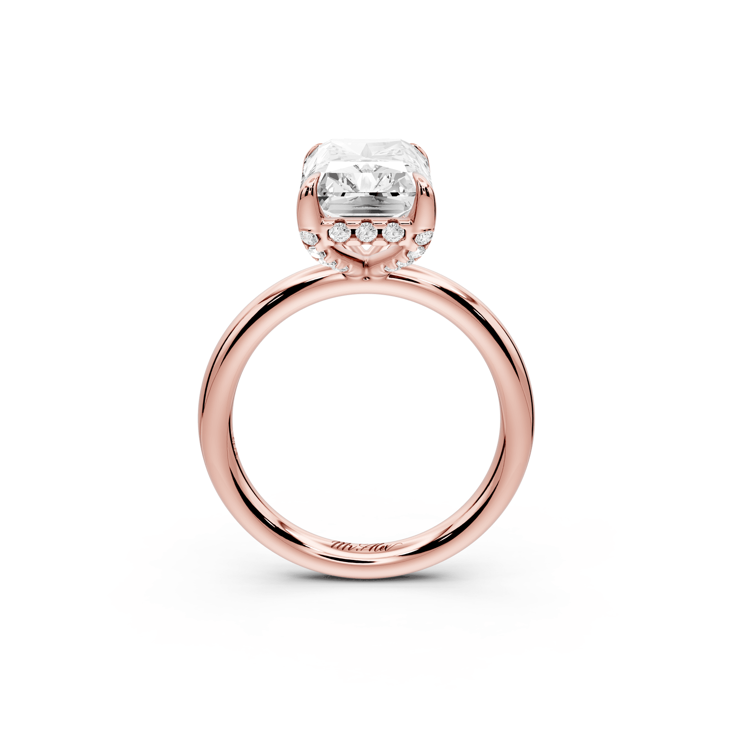Shira - 4ct 14k rose gold radiant diamond with hidden halo and diamond crown talon prong solitaire engagement ring - Mr. Alex Jewelry